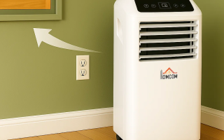 White portable air conditioner positioned close to window vent.