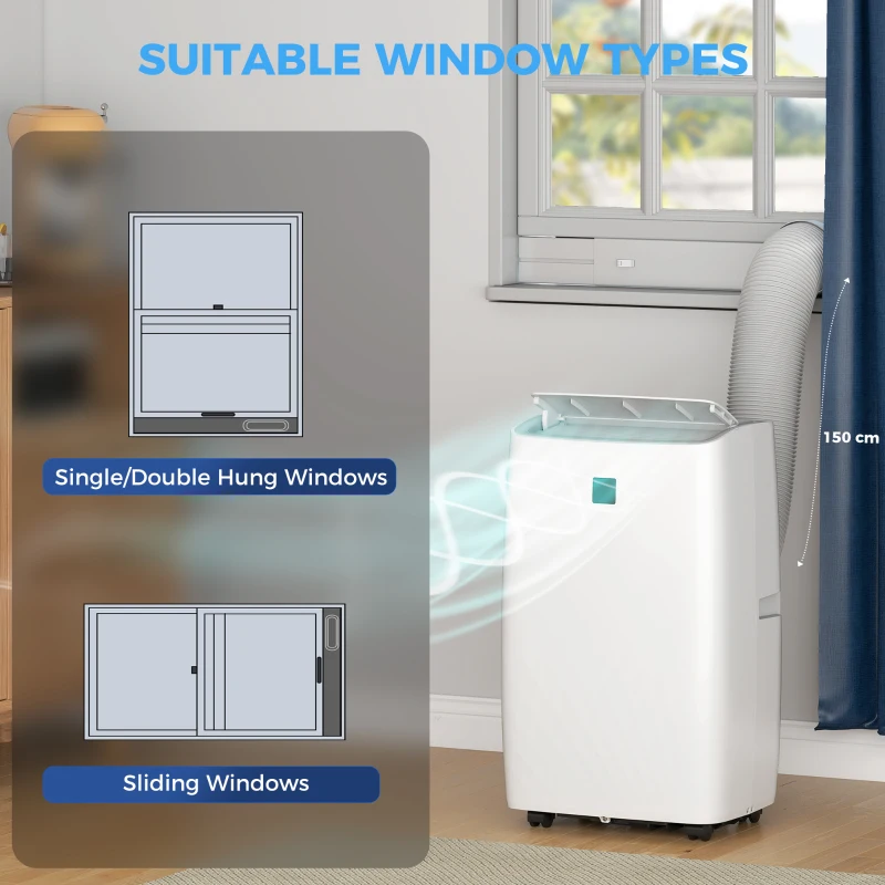 Portable air conditioner vented through compatible single, double-hung, and sliding windows