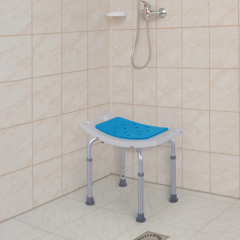 Padded shower chair with armrests for extra comfort.
