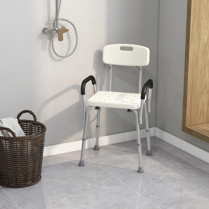 Standard medical shower chair with adjustable legs.