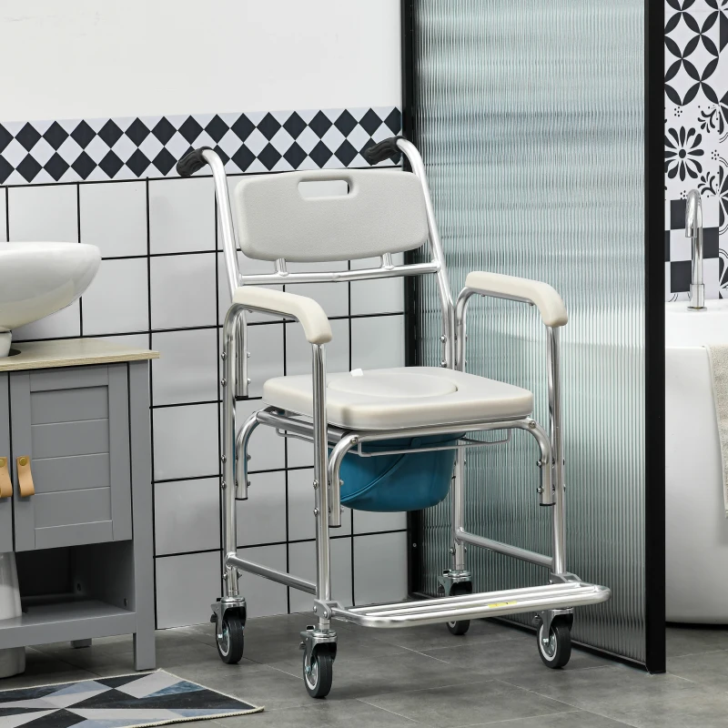 Portable 3-in-1 commode chair for bathroom use.