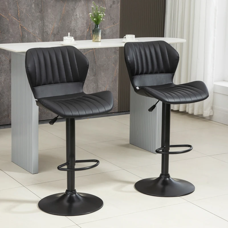 Black PU leather shell-back bar stools with sleek base
