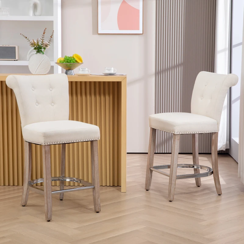 Tufted back bar stools with footrests