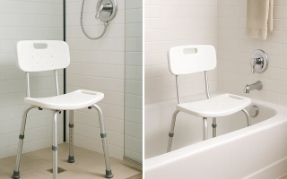 White chair shown in shower and bathtub comparison