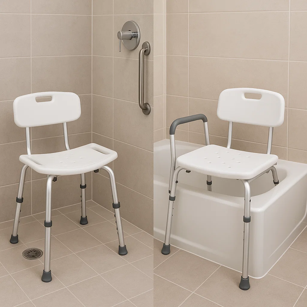 Shower chair placed inside bathtub with backrest support