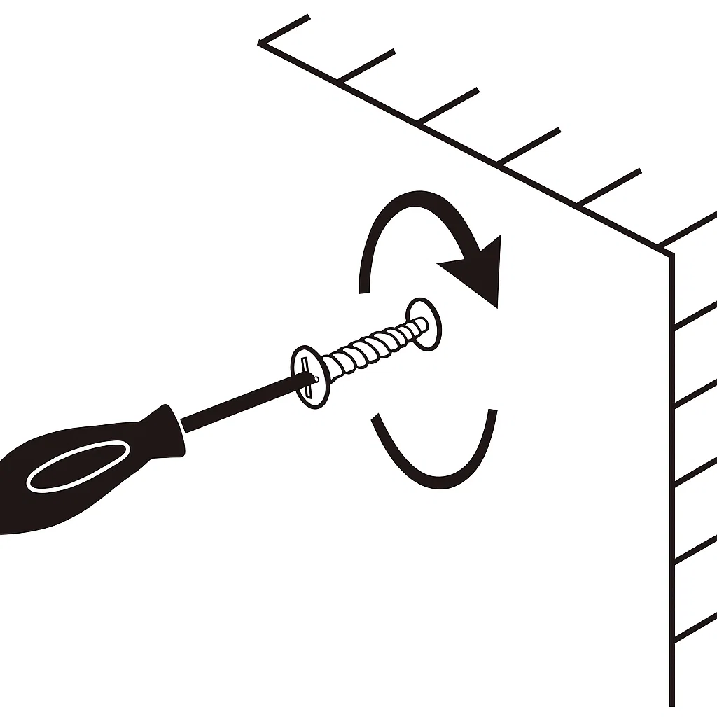 Illustration of screwdriver fixing screws into wall surface.