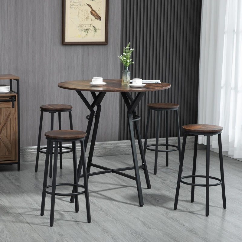 Round wooden bar table with four matching stools
