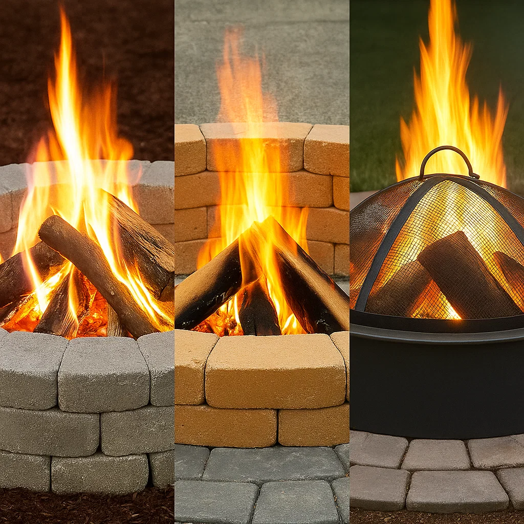Pile of fire bricks and concrete blocks for fire pit building