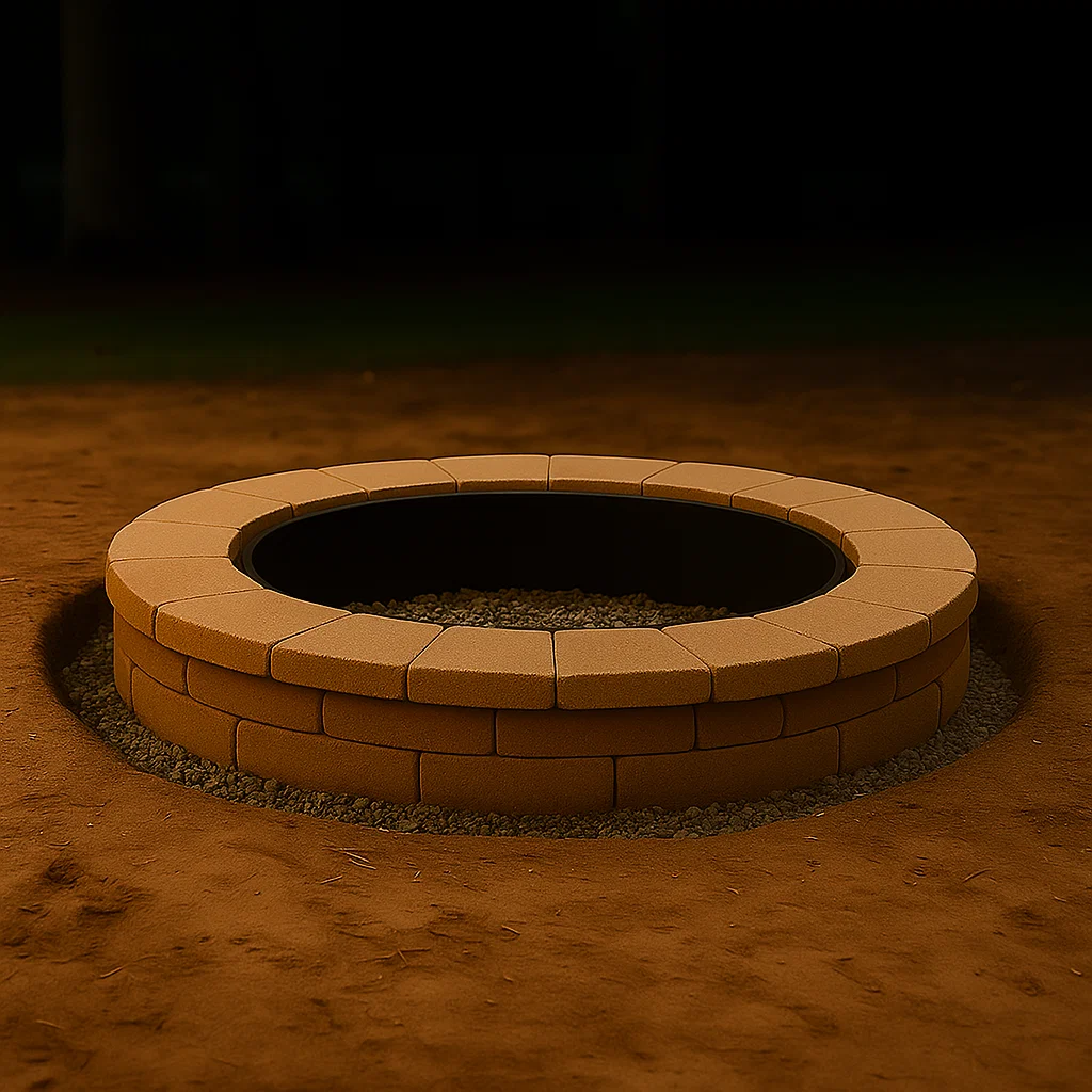 Flat capstones neatly placed on top of fire pit wall