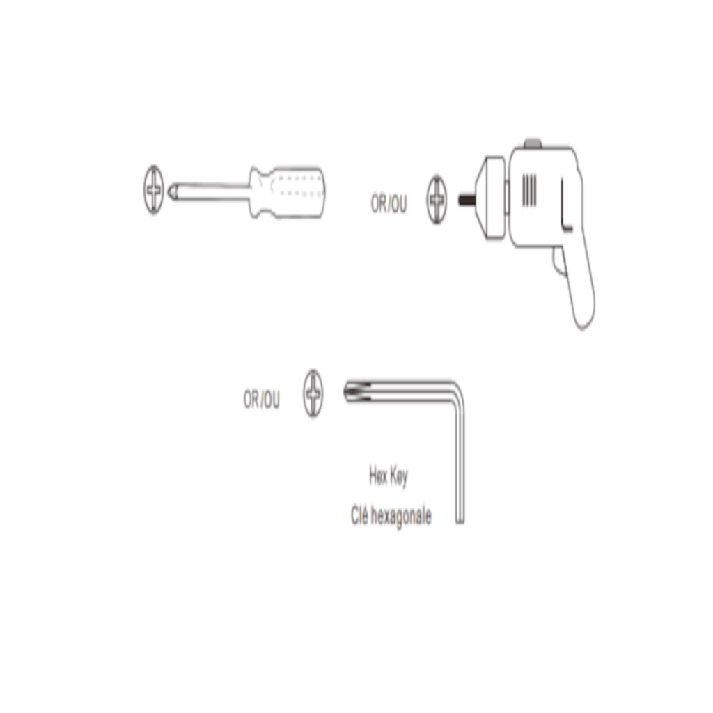 Screwdriver, hand drill, and hex key needed for assembly.