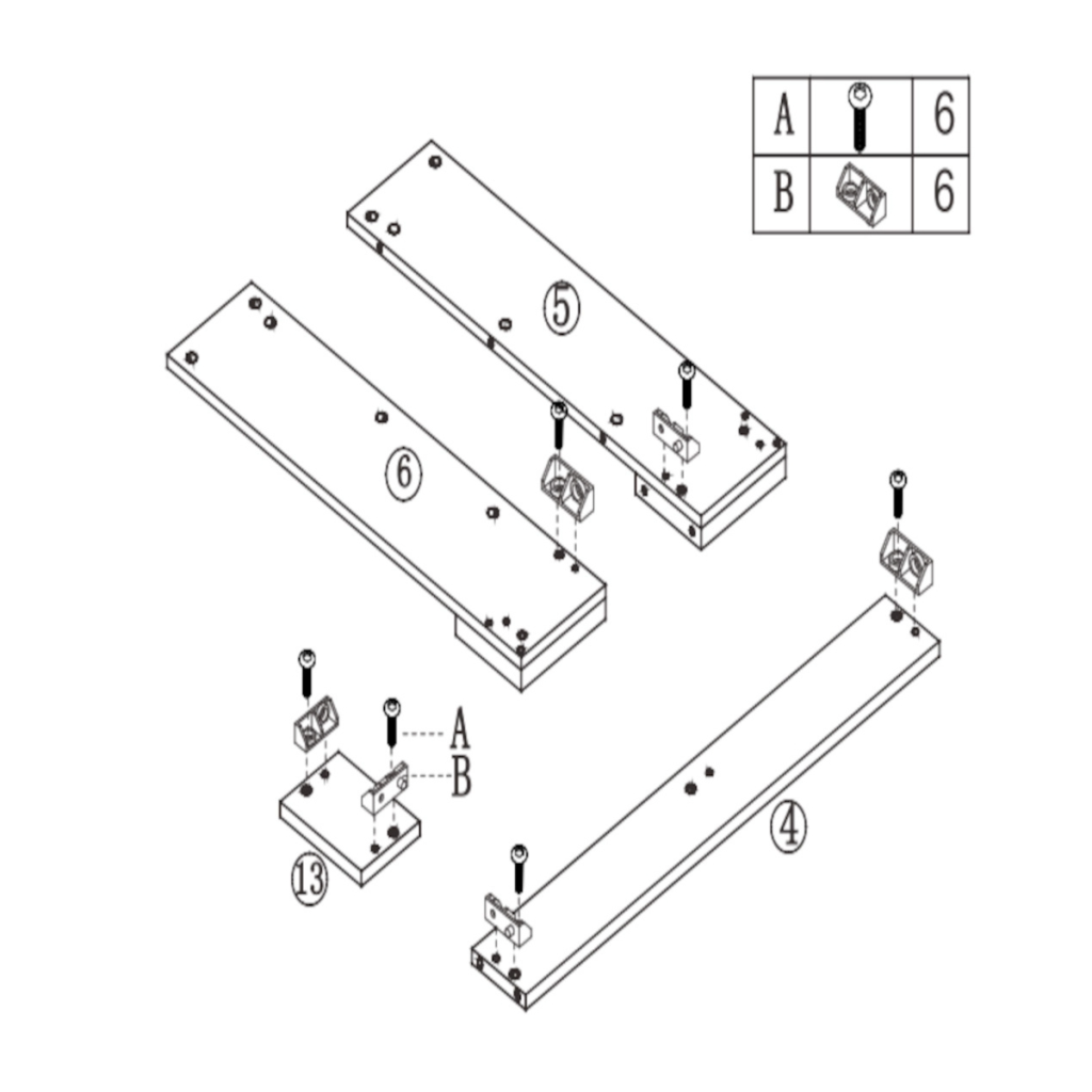 Wooden base panels aligned with metal brackets and screws.