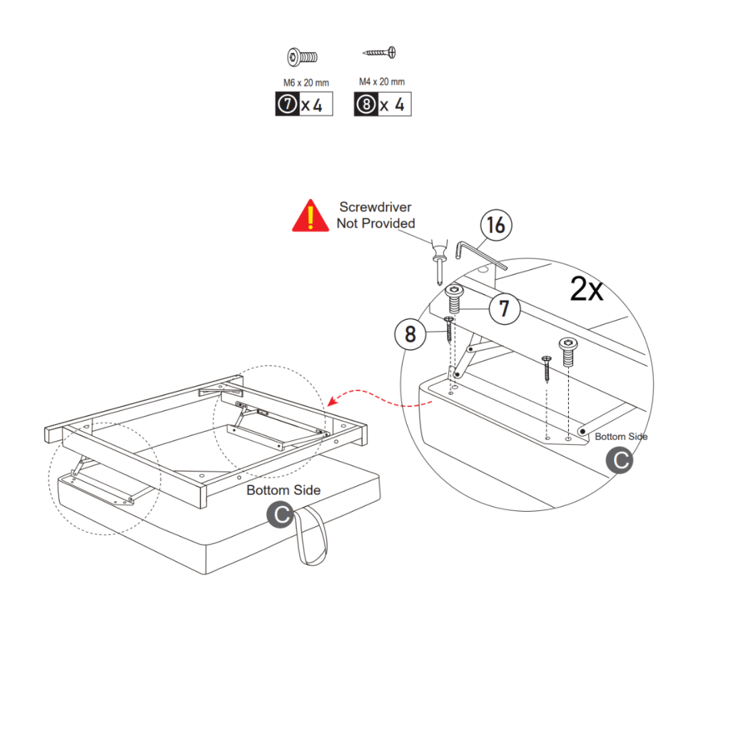 Padded armrests being secured to recliner frame with screws.