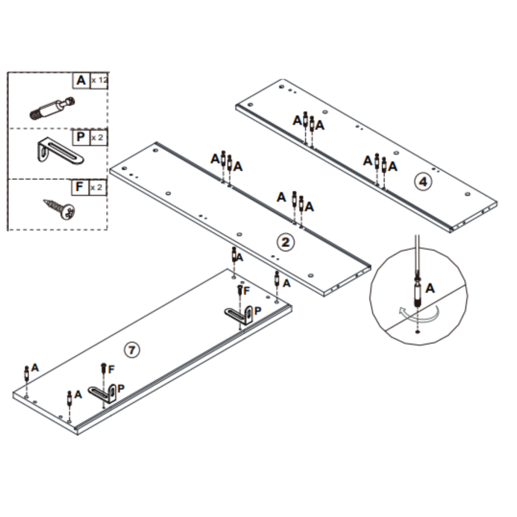 Dowels and screws fixed into main cabinet panels.
