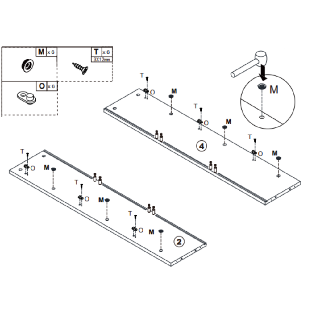 Hinge plates installed on top and bottom shoe cabinet panels.