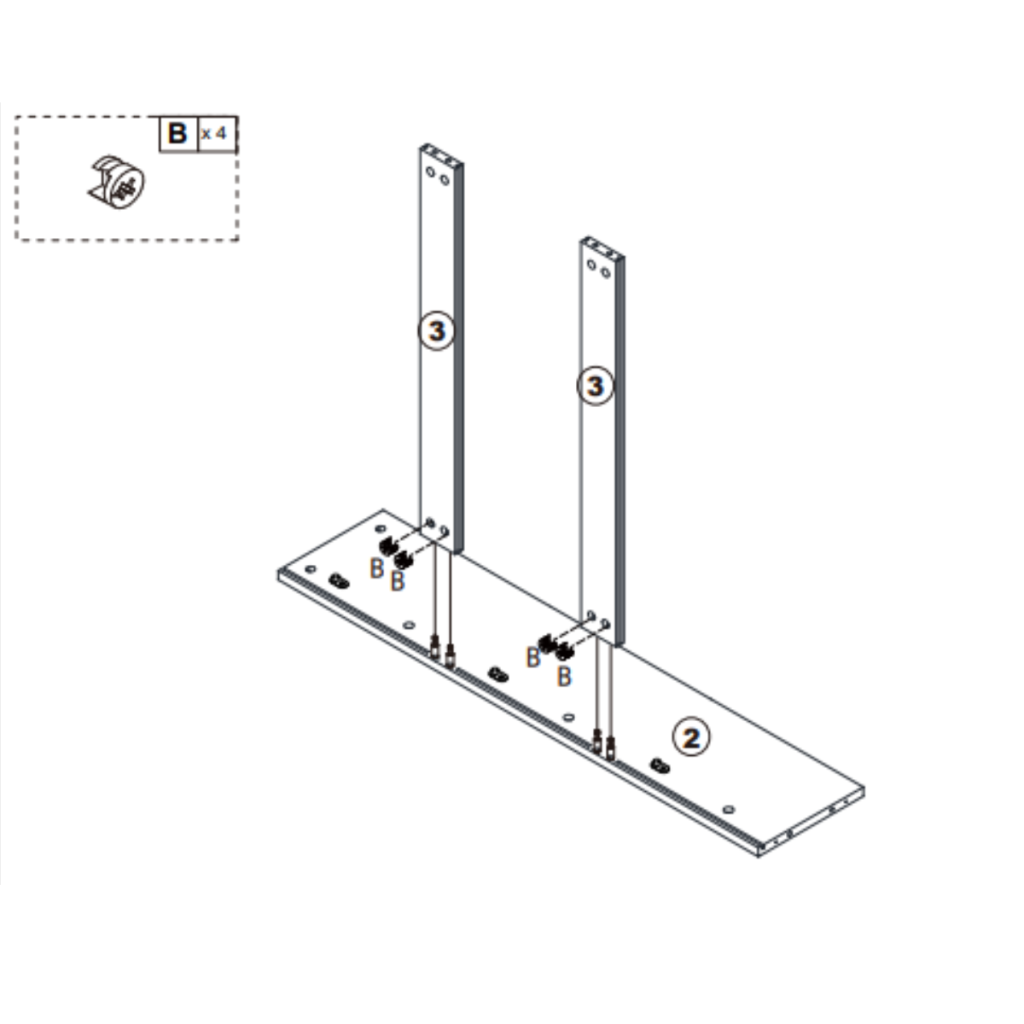 Support panels fixed to cabinet base using cam lock fittings.