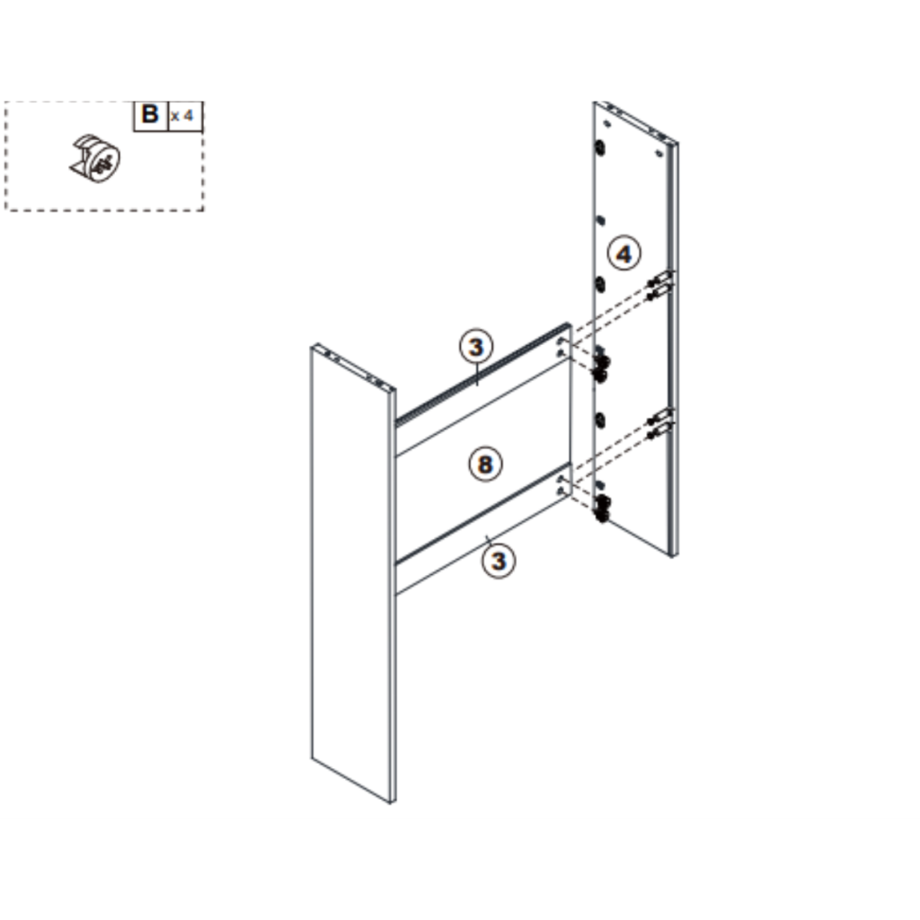 Side panel secured to cabinet frame with cam locks.