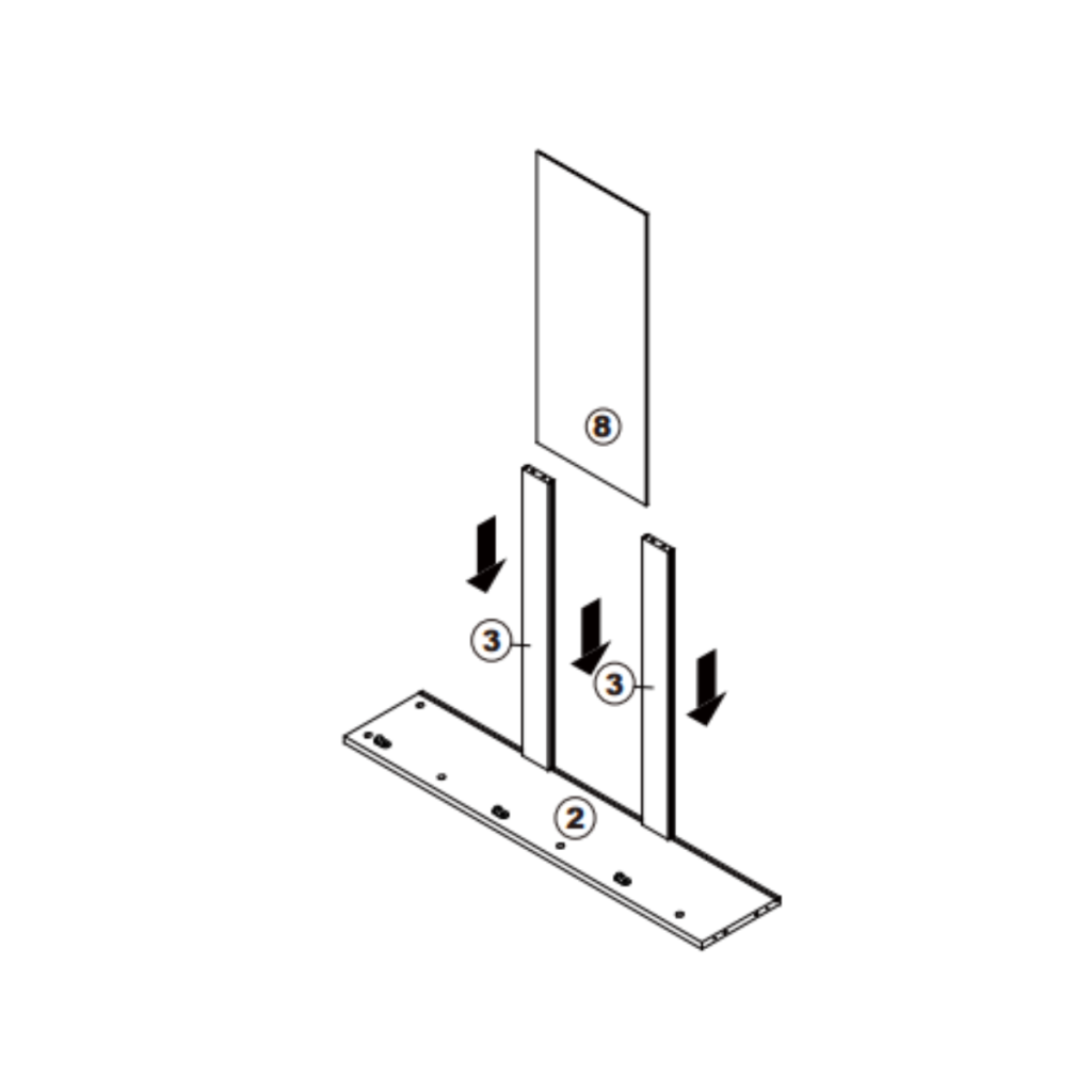 Side panel lowered into base to form cabinet frame.