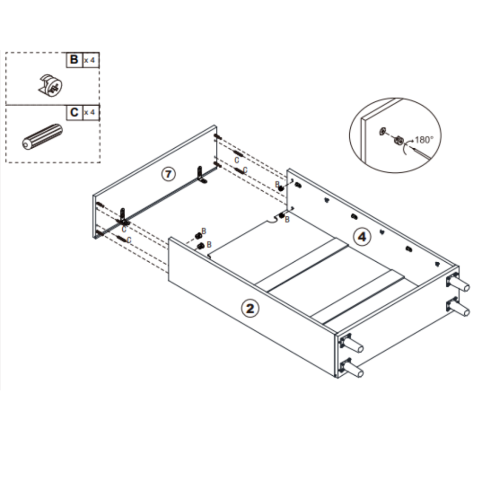Shelf panel slid into position between side supports.