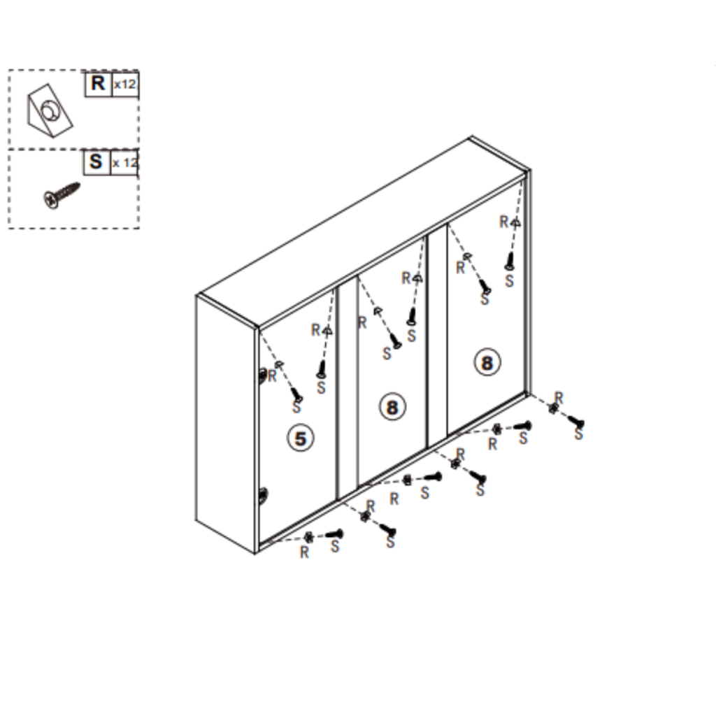 Divider panels attached inside shoe cabinet with screws.
