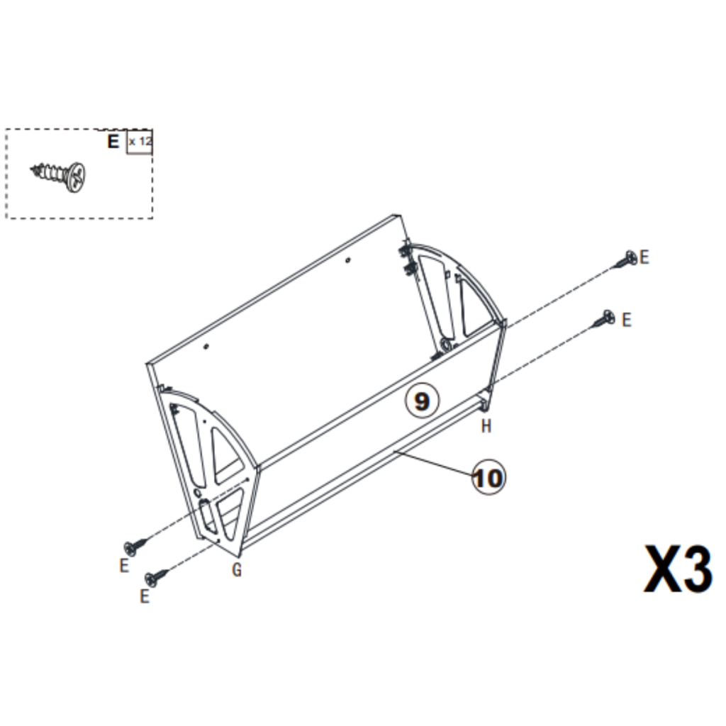 Screws attaching side brackets to shoe cabinet door frame.