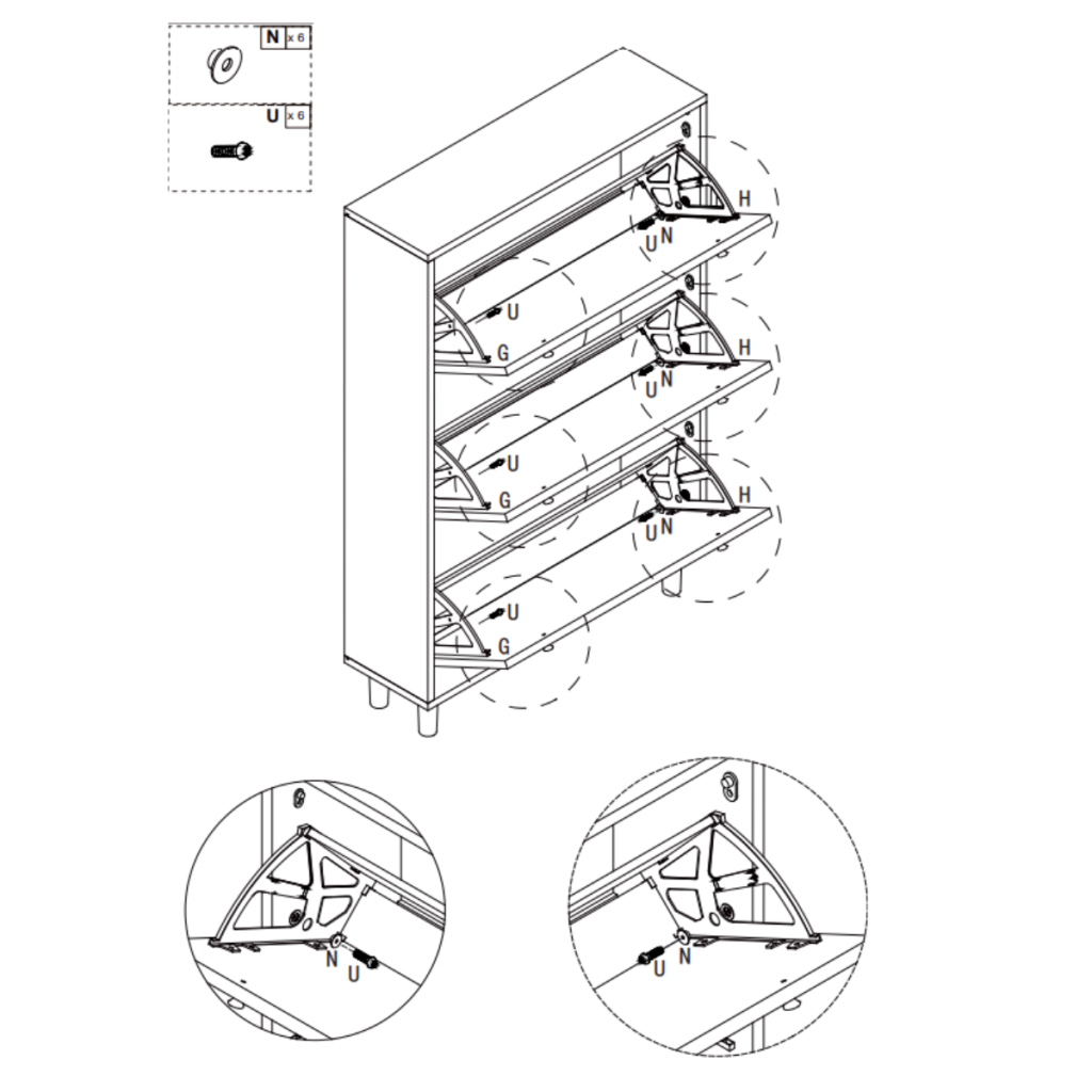 Door units aligned and fixed onto side brackets.