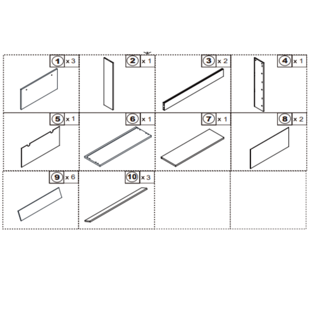 Shoe cabinet wooden panels and boards layout diagram.