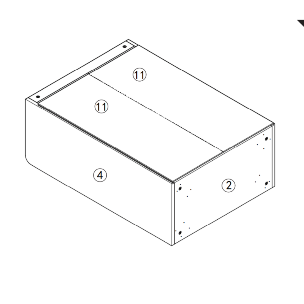 Step-by-step illustration showing assembly of cabinet side panels, base, and top.