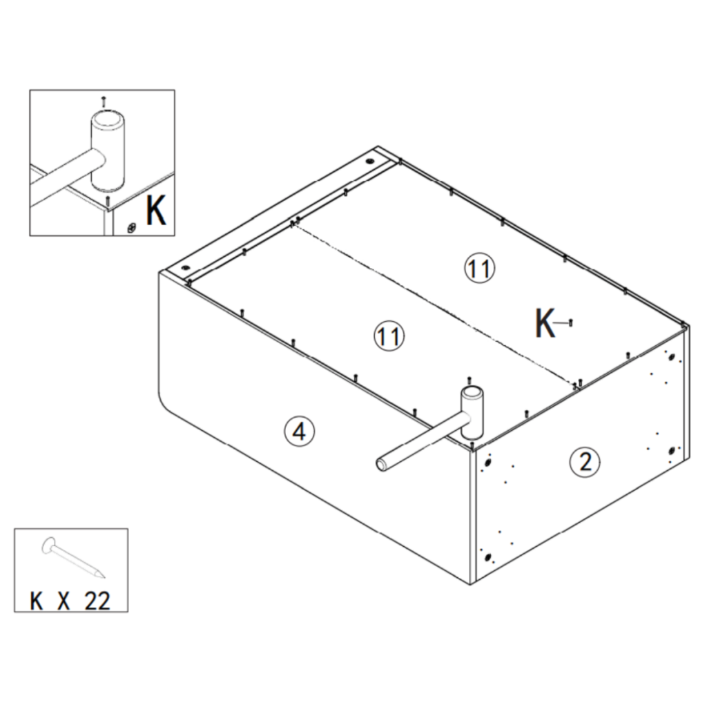 Detailed view of screws securing back panels tightly to cabinet frame.