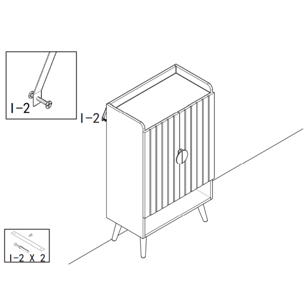 Cabinet safety brackets fixed to wall for stability and anti-tip protection.