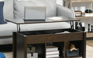 Modern lift-top coffee table with hidden storage compartments.