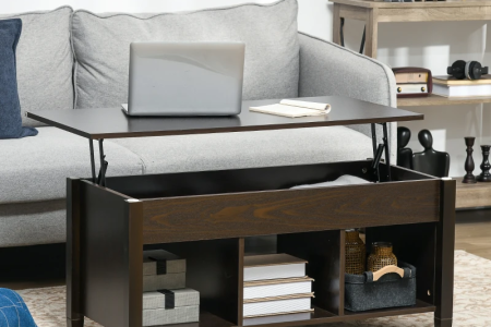 Modern lift-top coffee table with hidden storage compartments.