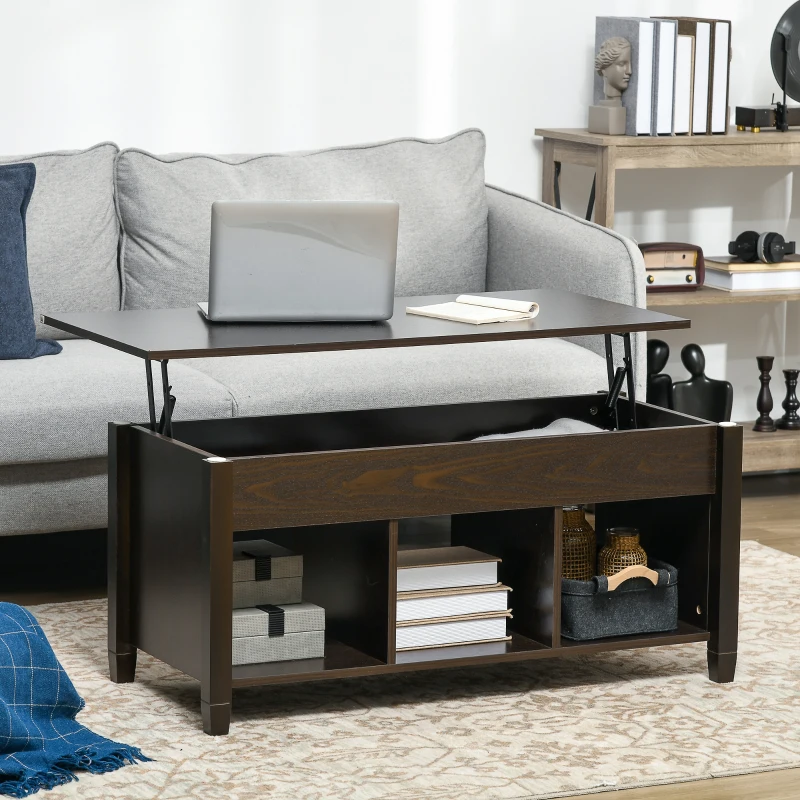 Modern lift-top coffee table with hidden storage compartments.
