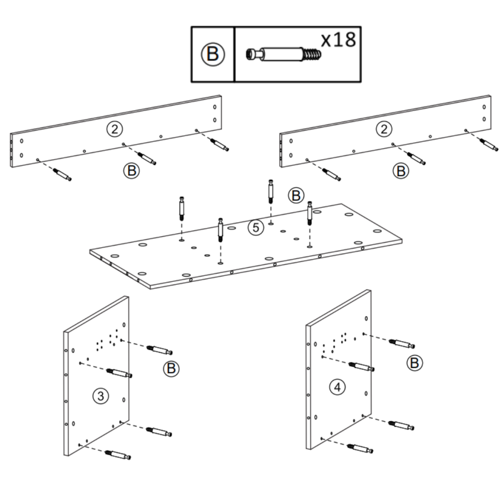 Base panels with bolts and connectors ready for attachment.