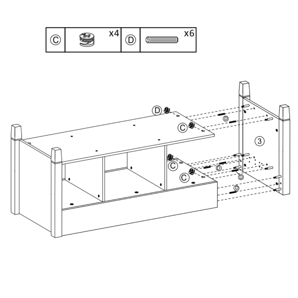 Securing left side panel to wooden base with cam locks.