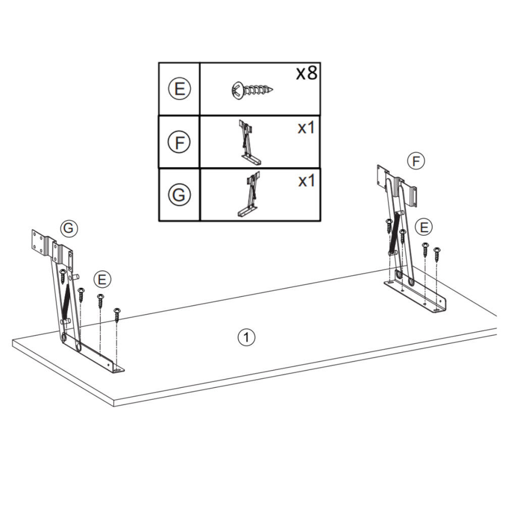 Mounting pop-up hinge mechanism onto top wooden panel with screws.