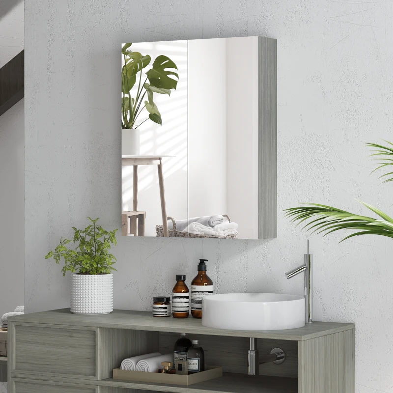 Minimalist bathroom vanity with mirror cabinet and green plant