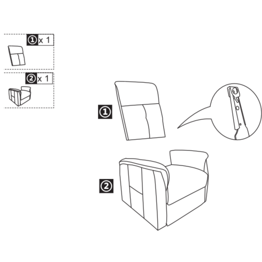  Attaching the backrest to the power lift chair base during assembly