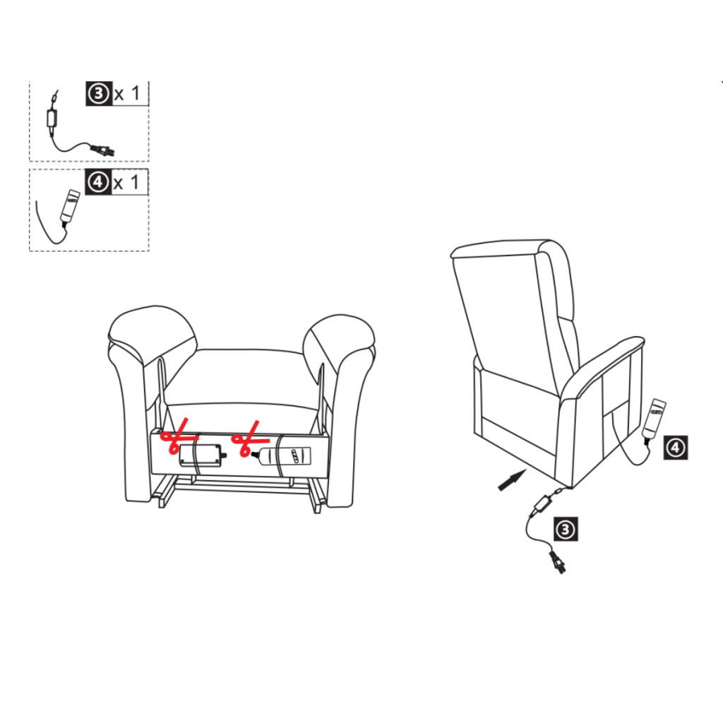  Connecting the power adapter to the motor under the lift chair seat