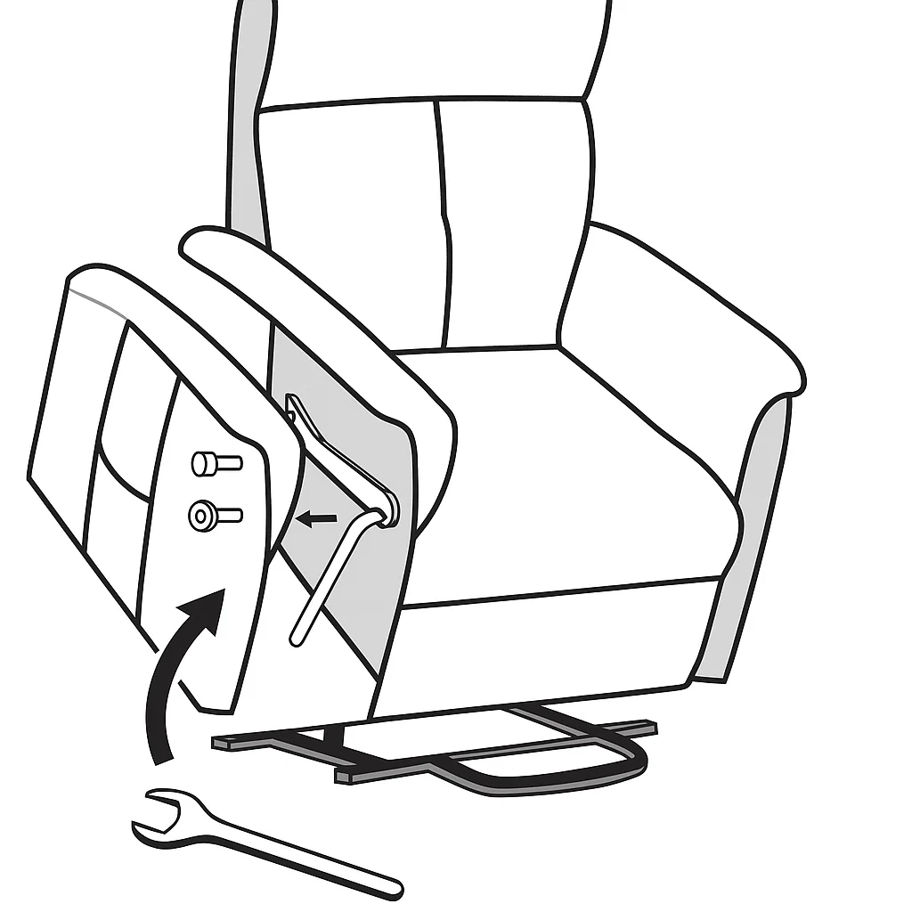 Securing armrests to the HOMCOM power lift chair with bolts and wrench