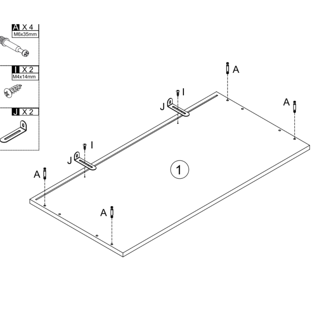 Attaching brackets and cam bolts to the top panel before connecting to side boards.