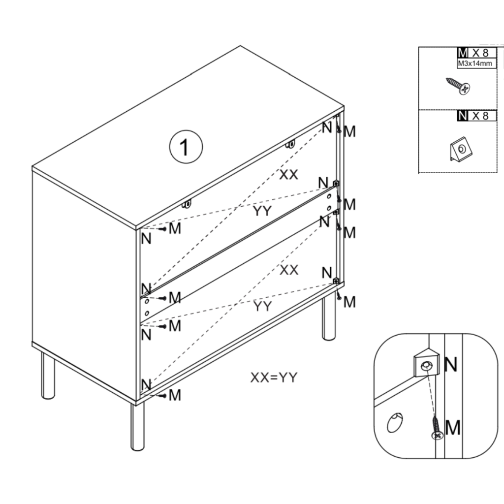 Installing diagonal back panel supports with screws for extra cabinet stability.