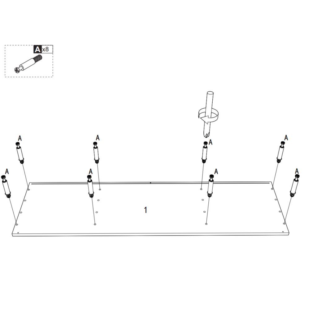 Diagram showing screws installed in the top panel for cabinet assembly.