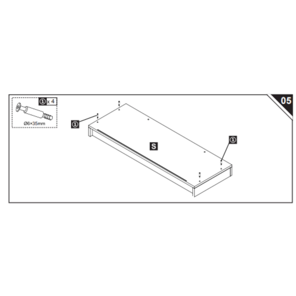 Align bottom panel S and secure with four screws.
