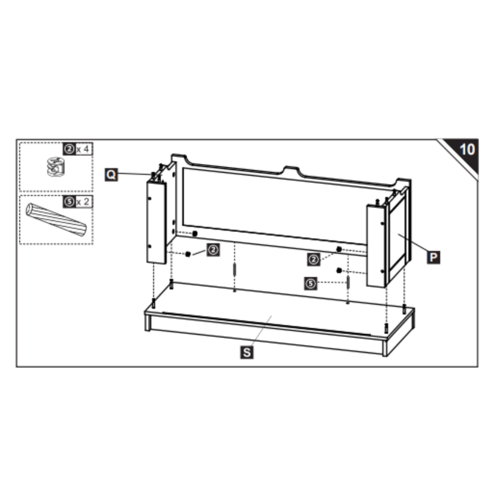 Instruction showing panels P and Q attached to bottom panel S.
