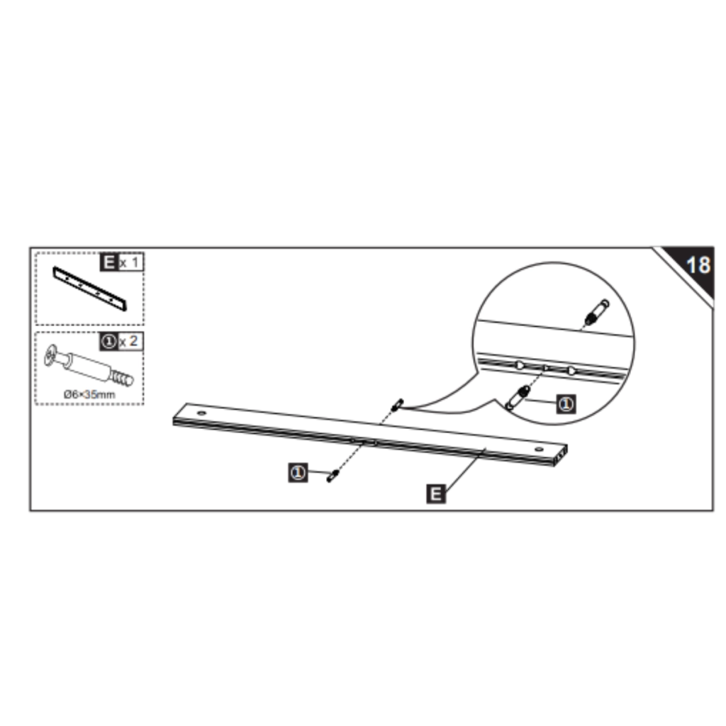 Instruction showing screws attached into support bar E.