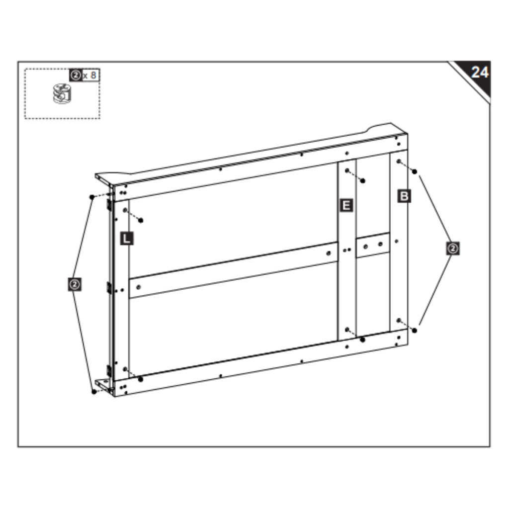 Tighten eight cam locks to connect side frame supports.