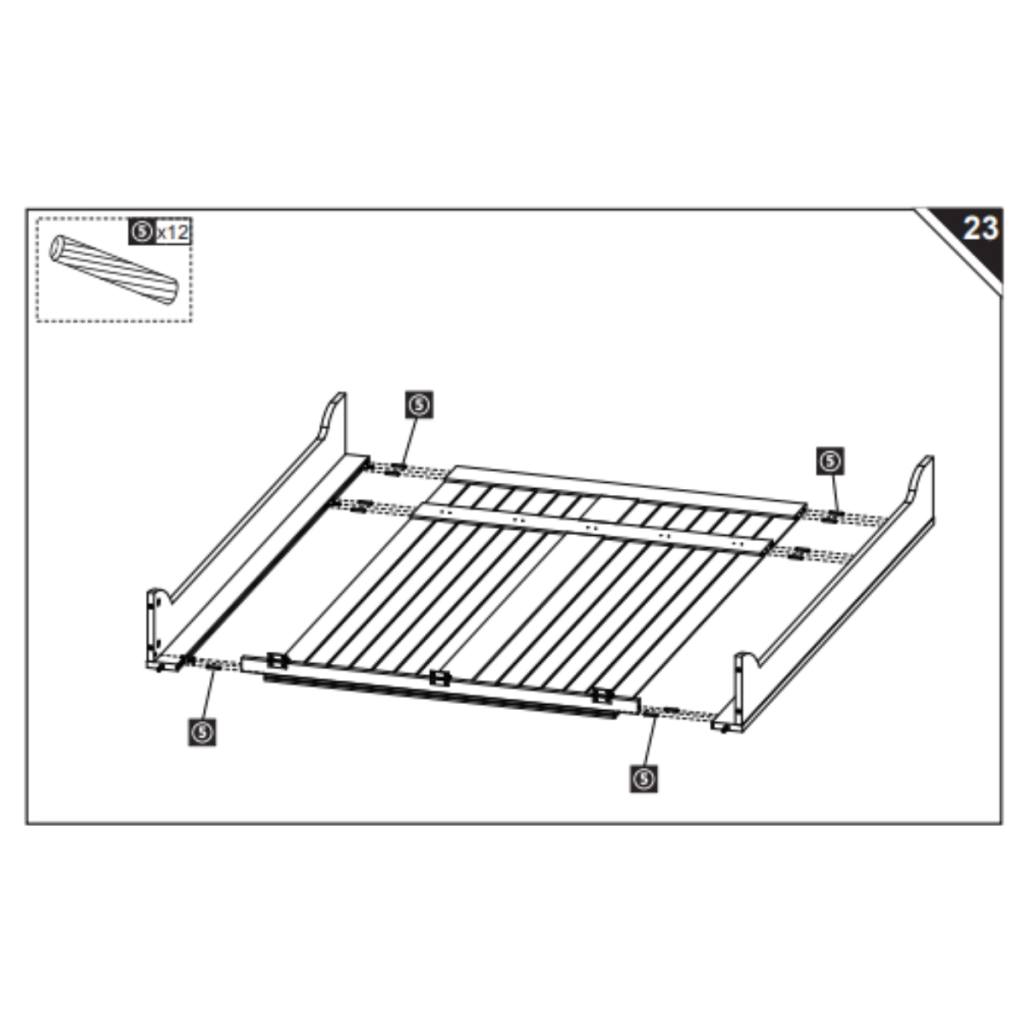 Diagram showing side frames connected with dowels and screws.