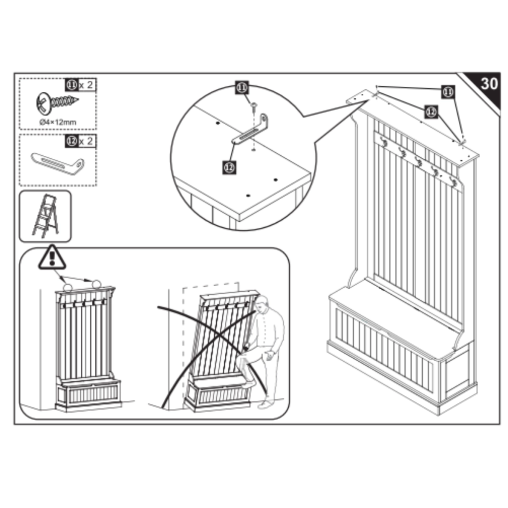 Attach hall tree top to wall with safety brackets.
