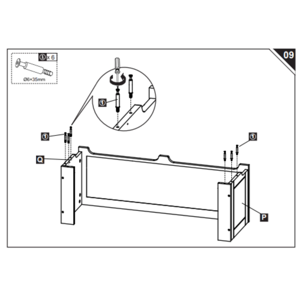 Fix side panels to slatted frame with connectors.