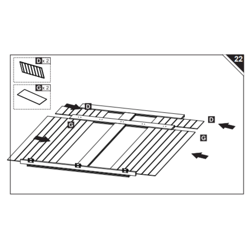 Illustration showing back panels D and G inserted into frame.